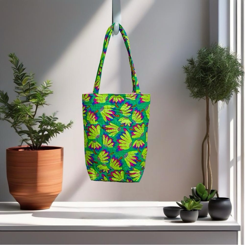 Handmade Green and Pink Pineapple Print Tote Bag